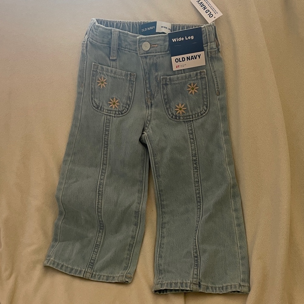 Old Navy Kids Embroidered Wide Leg Jeans - Gray